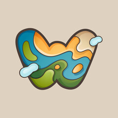 Letter W logo with topographic map line pattern.