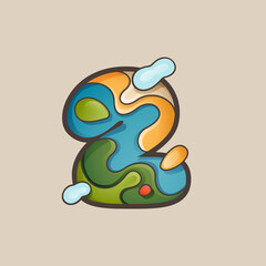 Number two logo with topographic map line pattern.