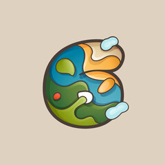 Number six logo with topographic map line pattern.