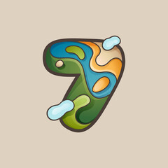 Naklejka premium Number seven logo with topographic map line pattern.