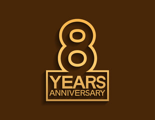 8 years anniversary design line style with square golden color isolated on brown background can be use for special moment celebration