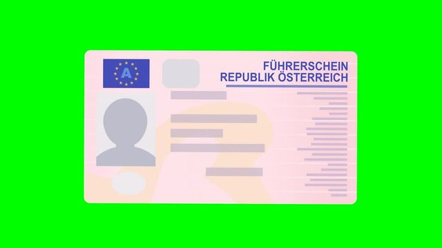 Eine Hand pr&auml;sentiert seine &ouml;sterreichische F&uuml;hrerschein-Kreditkartengr&ouml;&szlig;e auf gr&uuml;nem Grund (flaches Design)
