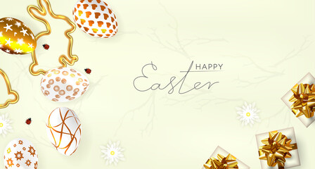 Happy Easter day. Easter banner template with Easter eggs.