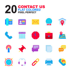 Icon Set of Contact Us. Flat colored style icon vector.