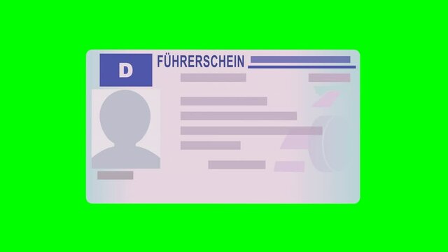 Eine Hand zeigt die Kreditkartengr&ouml;&szlig;e seines deutschen F&uuml;hrerscheins auf gr&uuml;nem Grund (flaches Design)