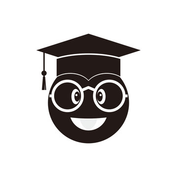 Nerd emoji with graduation hat isolated on white background