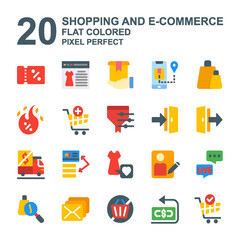 Icon Set of Shopping and E-Commerce. Flat colored style icon vector.