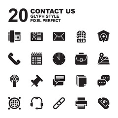 Icon Set of Contact Us. Glyph black color style icon vector.