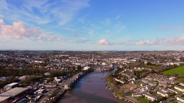 aerial drone shots of truro city cornwall England uk 