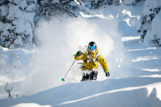 Man powder skiing in Werfenweng, Austria.
