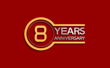 8 years anniversary golden and silver color with circle isolated on red background use for party and celebration special moment