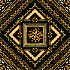 Seamless pattern decorated with precious stones, gold chains and pearls.	