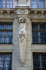 Obraz premium Sculpture on the facade of the National University Library in Lviv, Ukraine