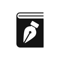 Pen tip on the cover of the black book. Vector graphics. Flat design icon