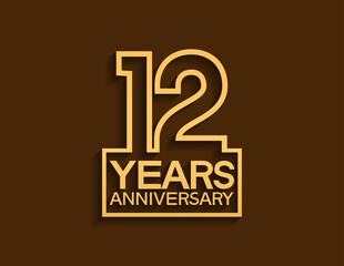 12 years anniversary design line style with square golden color isolated on brown background can be use for special moment celebration - obrazy, fototapety, plakaty