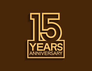 15 years anniversary design line style with square golden color isolated on brown background can be use for special moment celebration