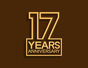 17 years anniversary design line style with square golden color isolated on brown background can be use for special moment celebration - obrazy, fototapety, plakaty