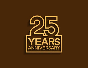 25 years anniversary design line style with square golden color isolated on brown background can be use for special moment celebration
