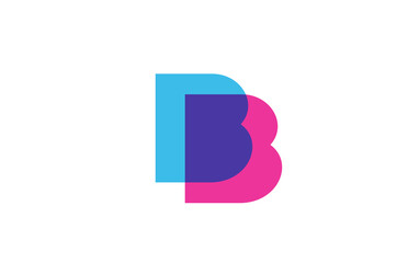 intersected B letter logo icon for company. Blue and pink alphabet design for corporate and business