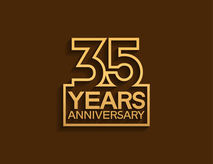 35 years anniversary design line style with square golden color isolated on brown background can be use for special moment celebration