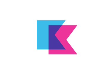 intersected K letter logo icon for company. Blue and pink alphabet design for corporate and business