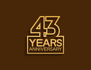 43 years anniversary design line style with square golden color isolated on brown background can be use for special moment celebration