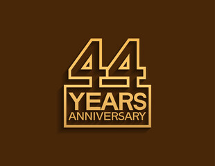 44 years anniversary design line style with square golden color isolated on brown background can be use for special moment celebration