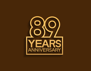 89 years anniversary design line style with square golden color isolated on brown background can be use for special moment celebration