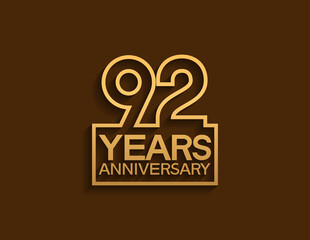 92 years anniversary design line style with square golden color isolated on brown background can be use for special moment celebration