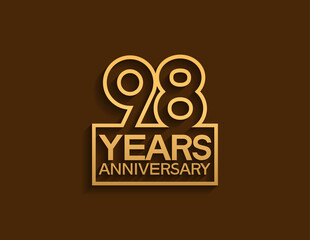 98 years anniversary design line style with square golden color isolated on brown background can be use for special moment celebration