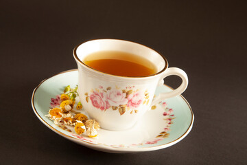 dried daisies and chamomile tea