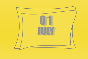 calendar date in a frame on a refreshing yellow background in absolutely gray color. July 1 the first day of the month