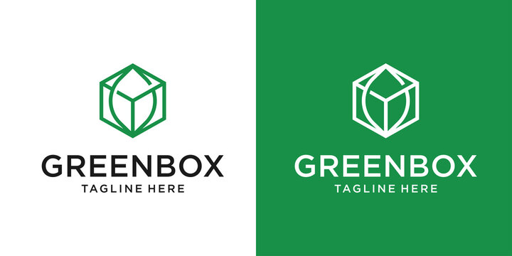 Green box logo icon with for agriculture and technology company. Flat Vector Logo Design Template Element