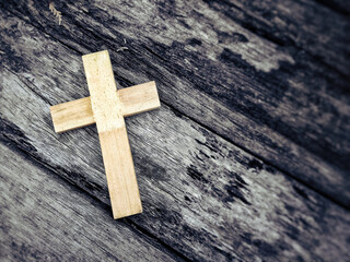 Lent Season,Holy Week and Good Friday concepts - wooden cross shaped image with vintage background....