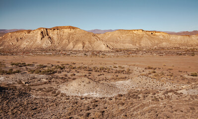Wide landscape of the Tabernas desert Almeria Spain