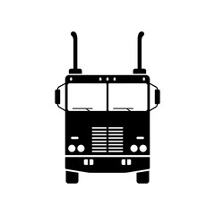 Truck tractor icon. Black silhouette. Front view. Vector flat graphic illustration. The isolated object on a white background. Isolate.