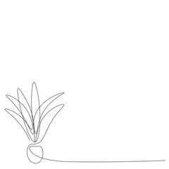 Plant in pot line drawing, vector illustration