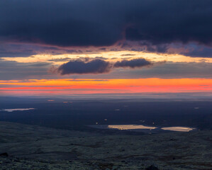 beautiful sunset in the mountains. Khibiny, Kola Peninsula, Murmansk region, Russia