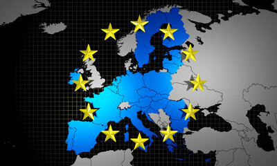 Obraz premium European Union map and flag - 3D illustration