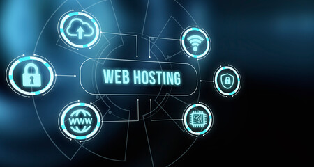 Internet, business, Technology and network concept. Web Hosting. The activity of providing storage space and access for websites