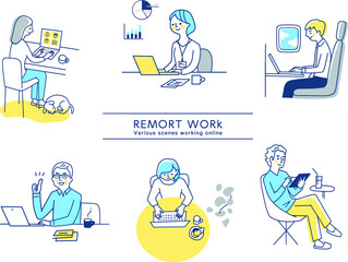 さまざまなリモートワークのシーン　セット