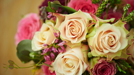 Fototapeta na wymiar Wedding bouquet of various flowers 