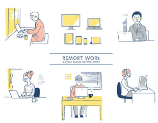 さまざまなリモートワークのシーン　セット