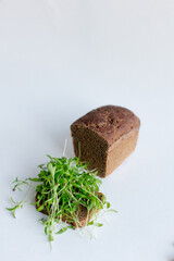 Toast empty with rye bread and microgreens. Low calorie diet concept. Slimming food. Vegan snack. Healthy food micro greens