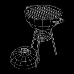 Obraz na płótnie Canvas Round barbecue grill. Outdoor bbq party. Wireframe low poly mesh vector illustration
