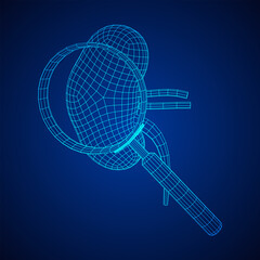 Kidneys human anatomy internal organ with magnifying glass. Medicine science technology concept. Wireframe low poly mesh vector illustration