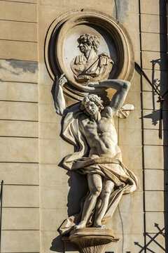 Fragments of the beautiful architecture of ancient buildings in Palermo. Italy, Sicily.