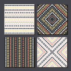 Ethnic seamless patterns. Set of 4 aztec geometric backgrounds. Collection of stylish navajo fabric prints. Tribal modern abstract vector illustration. Vector background in the boho style