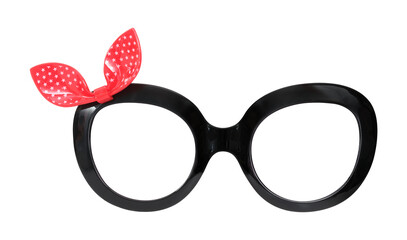 Glasses with red bow isolated on white background for applying on a portrait. Design element with clipping path