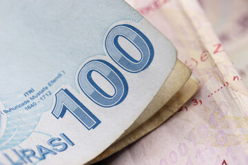 close-up Turkish Lira banknote on background